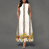 Women's V-neck Sleeveless Long Dress Retro Bohemian Dresses Floral Print Swing Casual New 