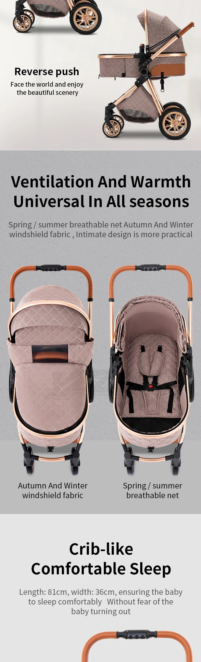 Luxurious Baby Stroller 3 in 1 Portable Travel Baby Carriage Folding Prams High Landscape Aluminum Frame Car for Newborn Baby