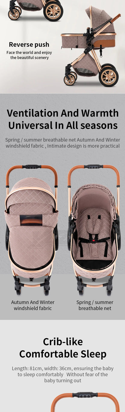 Luxurious Baby Stroller 3 in 1 Portable Travel Baby Carriage Folding Prams High Landscape Aluminum Frame Car for Newborn Baby