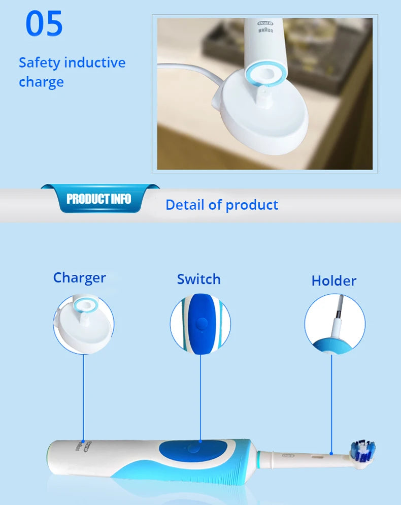 Cepillo de dientes eléctrico Oral B para adultos, recargable, con rotación, blanqueamiento 3D y cabezales de regalo.