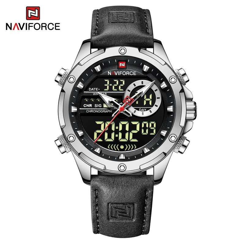 NAVIFORCE Luxury Original Watches For Men Casual Sport Chronograph Alarm Quartz WristWatch Leather Waterproof Digital Clock 9163
