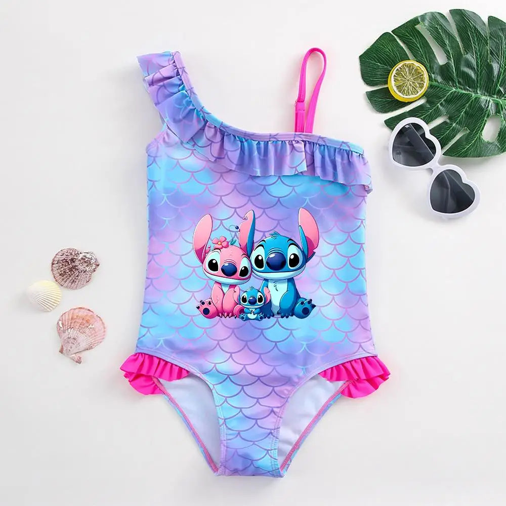 Traje de baño de una pieza con estampado de escamas de sirena para niña pequeña de Lilo Stitch, traje de baño para playa