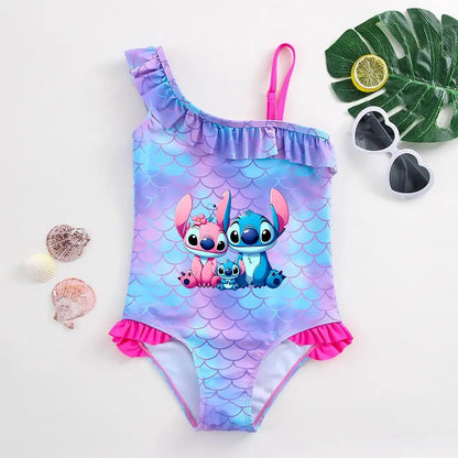 Traje de baño de una pieza con estampado de escamas de sirena para niña pequeña de Lilo Stitch, traje de baño para playa