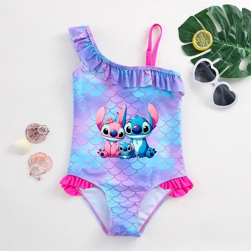 Lilo Stitch Baby Girl Mermaid Fish Scale Print Swimsuit One-Piece Swimwear Toddler Bathing Suit Beach Outfit