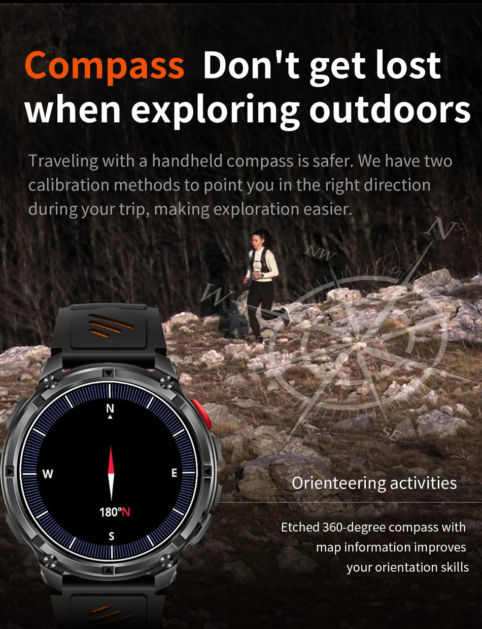 Novo Smartwatch T-Rex3 Pro 2026 – Bateria de 1100mAh, GPS com rastreamento de rota, Resistência à água 5ATM, Monitoramento de esportes e corrida, Bússola, Estilo militar