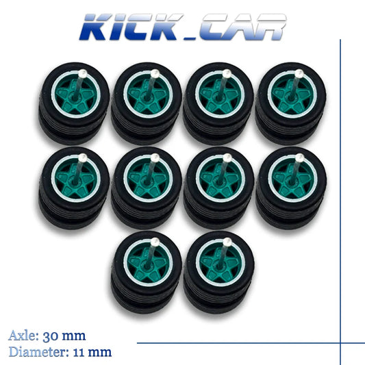 1/64 Wheels with Fixed Black Rubber Tires Pentagram Spokes for Model Cars Refiting Parts for Hotwheels (5 sets for 5 Cars)