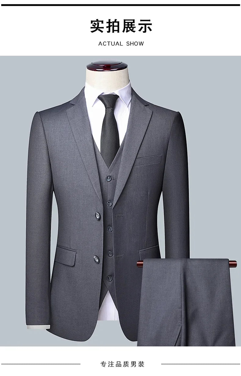 Suit Boutique Men's Fashion Business (Blazer+ Vest + Trousers) Gentleman's Wedding Casual Professional Formal Suit 3 Piece M-6XL