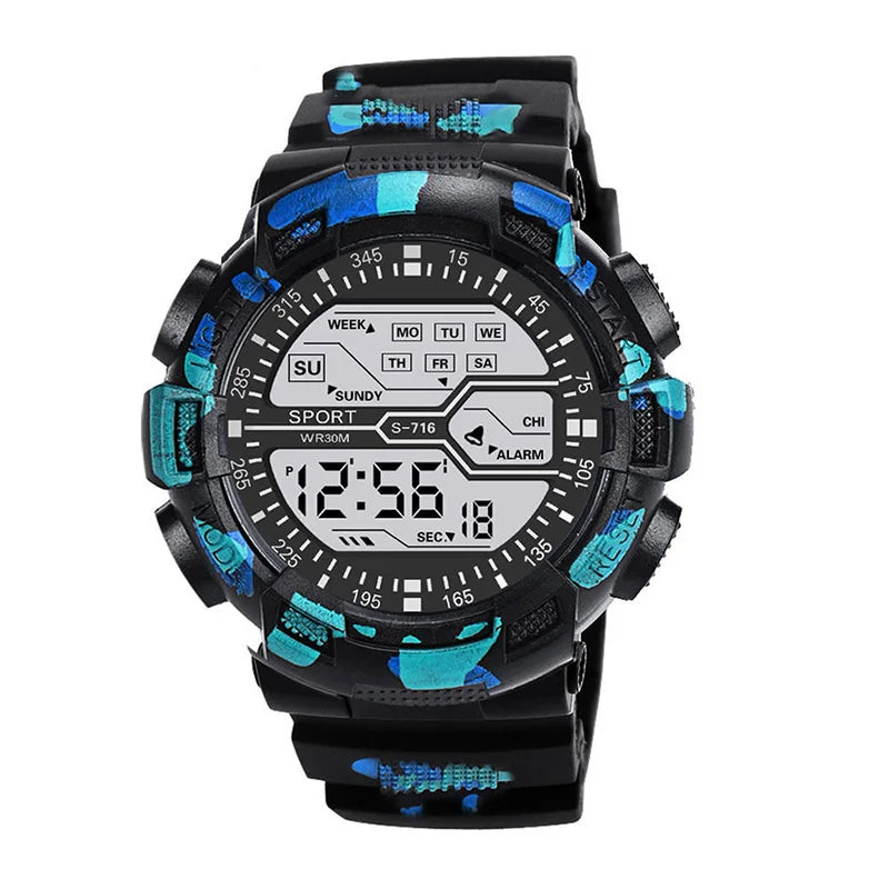 Relógio Masculino Esportivo para Atividades ao Ar Livre – Multifuncional, Tela Grande, LED, Eletrônico, À Prova d'Água, Luminoso, Digital e Estilo Militar