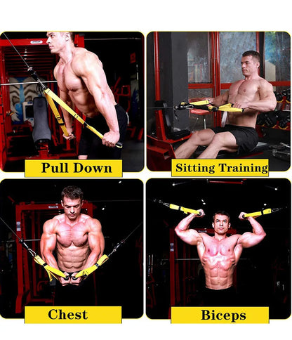 Cuerda para bajar tríceps, manijas de tracción facial, cuerda de empuje hacia abajo para bíceps, espalda, hombros, tríceps, cuerda de tensión para fitness, accesorio de gimnasio