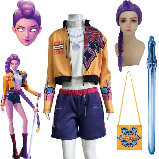 Rumi Costume Kids KPop Demon Hunter Cosplay Stage Performance Clothing Halloween Carnival Party Suit Wig Mask Balloon Sword Free