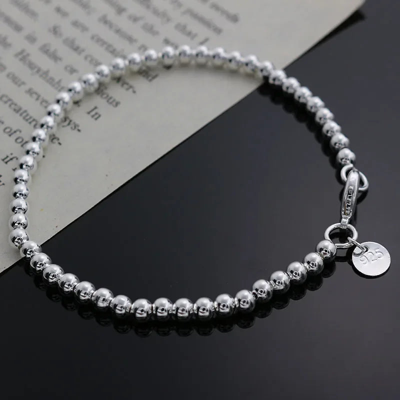 Exquisite Silver Plated Bracelet Fashion Charm 4mm Beads Women Hot Sale Cute Silver Jewelry Birthday Gift H198 