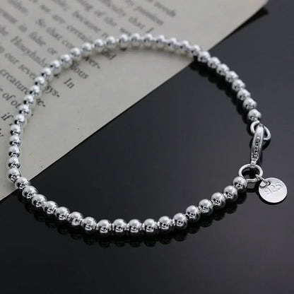 Exquisita pulsera plateada, abalorio de moda de 4 mm para mujer, gran oferta, bonita joyería de plata, regalo de cumpleaños H198 
