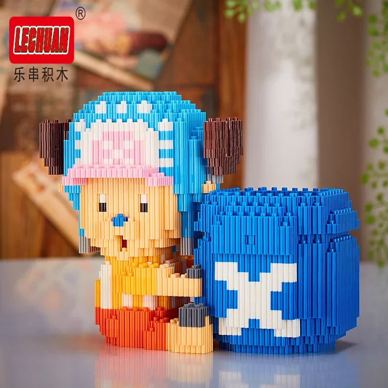Linkgo Sanrio Building Block Pen Holder Luffy Stitch Chopper Pochacco Kuromi DIY Assembly Super Mario Puzzle Mini Bricks Toys