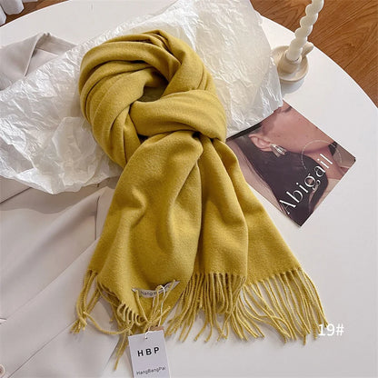 New Winer Warm Cashmere Scarf for Women Fashion Solid Thick Blanket Pashmina Shawl Wrap Female Bufanda Echarpe Foulard 2024