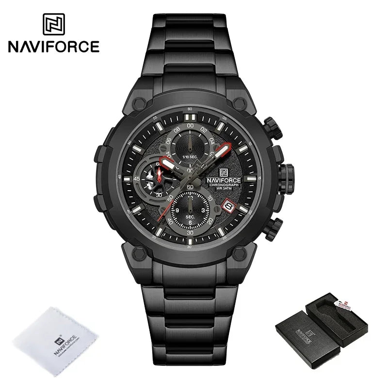NAVIFORCE Original Watch for man 2025 New Stainless Steel Waterproof Chronograph Classic Quartz Wristwatch Brand Men Watch Gifts
