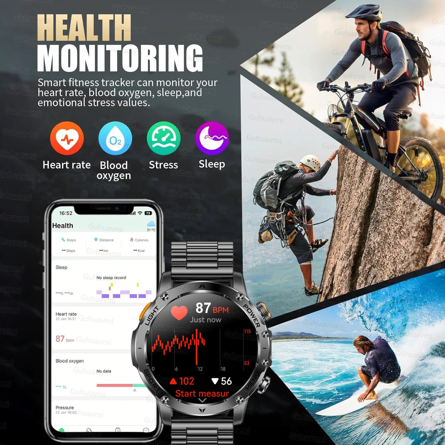 Novo Smartwatch Militar para Atividades ao Ar Livre (Modelo 2026) – Bateria de 1000 mAh de Longa Duração, Monitoramento de Fitness, À Prova d'Água, Estilo Tático e Esportivo