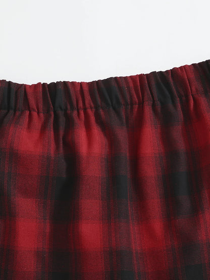 Plus Size Elastic Waist Summer Spring Casual Bandage Plaid Skirt Women Bow Front Vintage Checked Mini Skirt Plus Size Bottoms