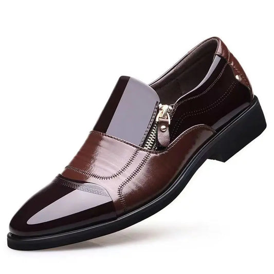 2025 Men's Leather Shoes Sharp Pointed Outdoor Anti-Slip Flat Fashion Business Zipper Footwear Casual Comfort Male Shoes