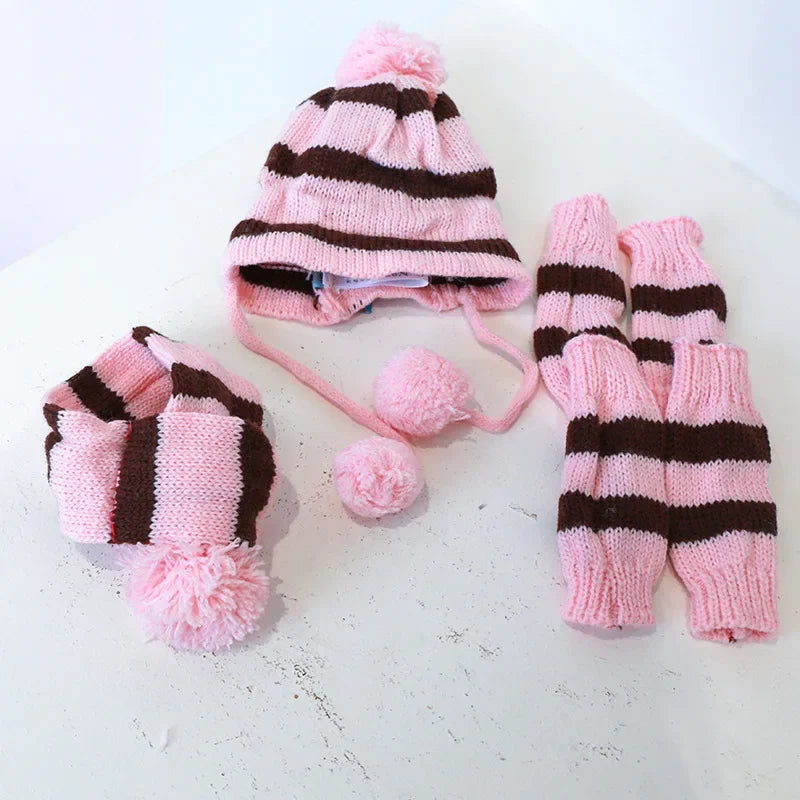Dog Winter Wear 1 Set(hat+scarf+leg Warmers) Rainbow Stripe Knitted Dog Scarf Winter Warm Hat Footwear Sloves Pet Clothes