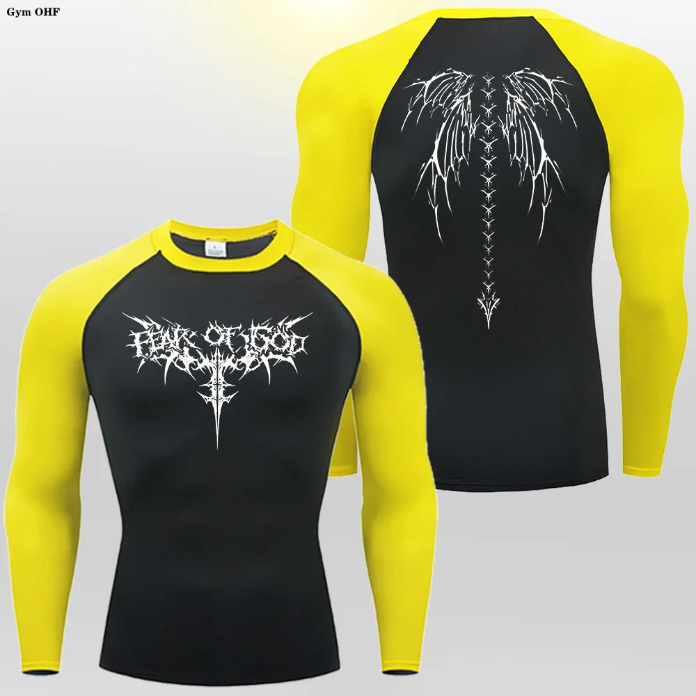 Y2k Anime Print Compression Shirt Men Running T-Shirt Quick Dry Fitness Sportswear Gym Sports Breathable Tops Rash Guard MMA