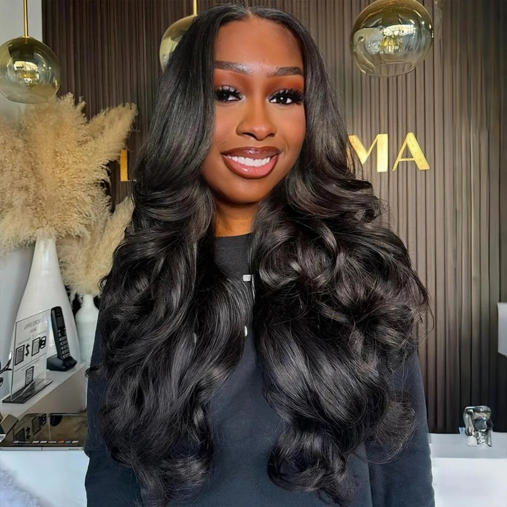 Peruca V-part cabelo humano ondeulado body wave-sem cola glueless