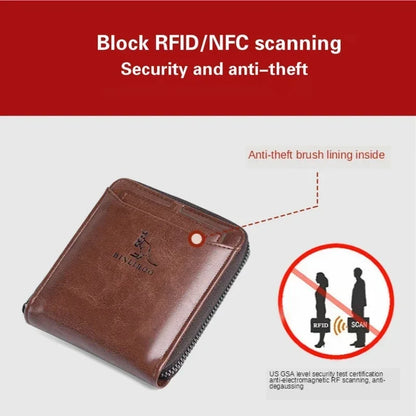 Genuine Leather Men's Wallet Luxury Short RFID Card Holder for Men Zipper Coin Purse Portable Male Wallets Billfold