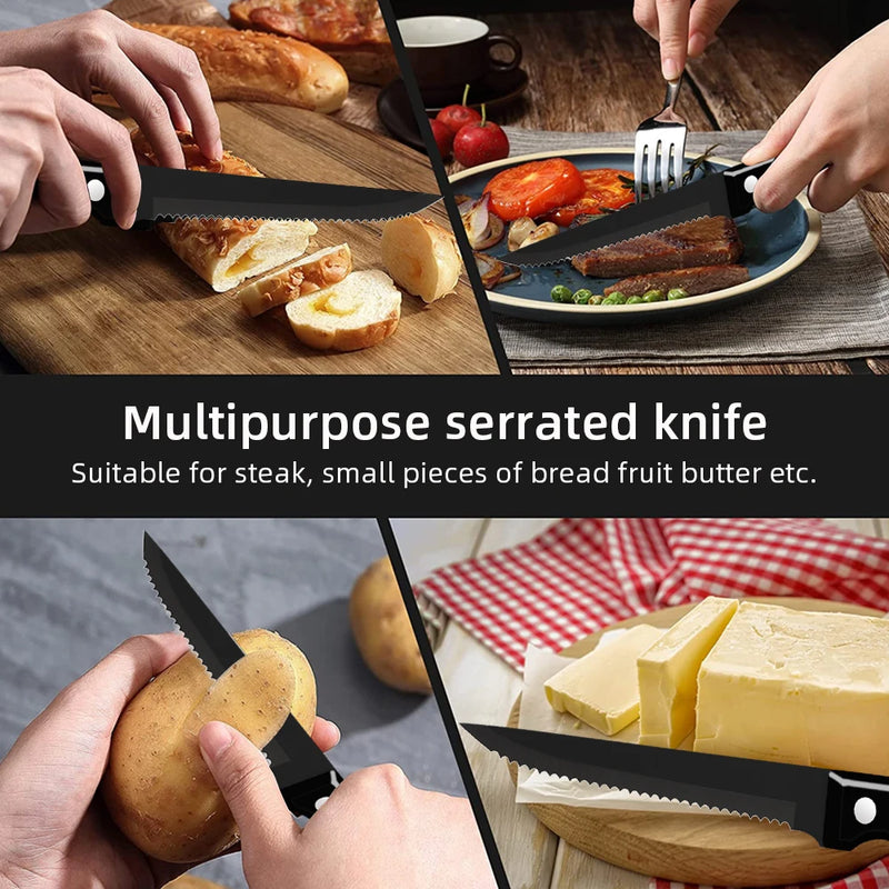 30pcs Black Dinnerware Set Stainless Steel Steak Knife Fork Coffee Spoon Teaspoon Flatware Dishwasher Safe Kitchen Tableware Set