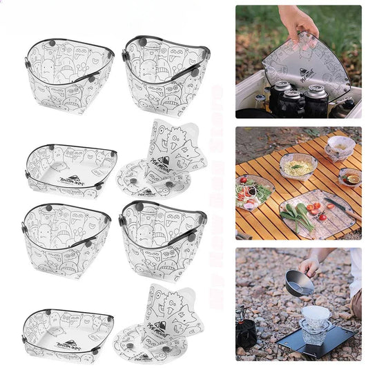 Outdoor Lightweight Folding Tableware Reusable Portable Tableware Combination Plastic Bowl Plate Cup Filter for Camping Hiking