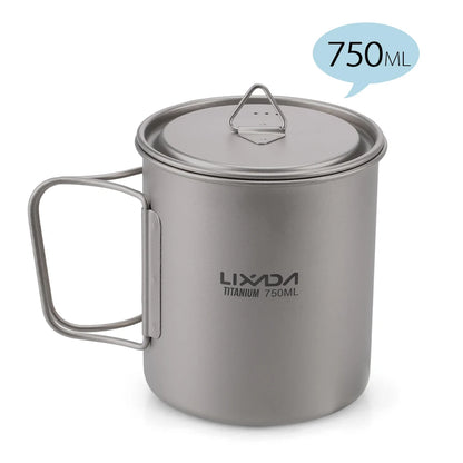 Taza de agua ultraligera de titanio Lixada con asa plegable, portátil para exteriores, camping, picnic, 300 ml/350 ml/550 ml/650 ml