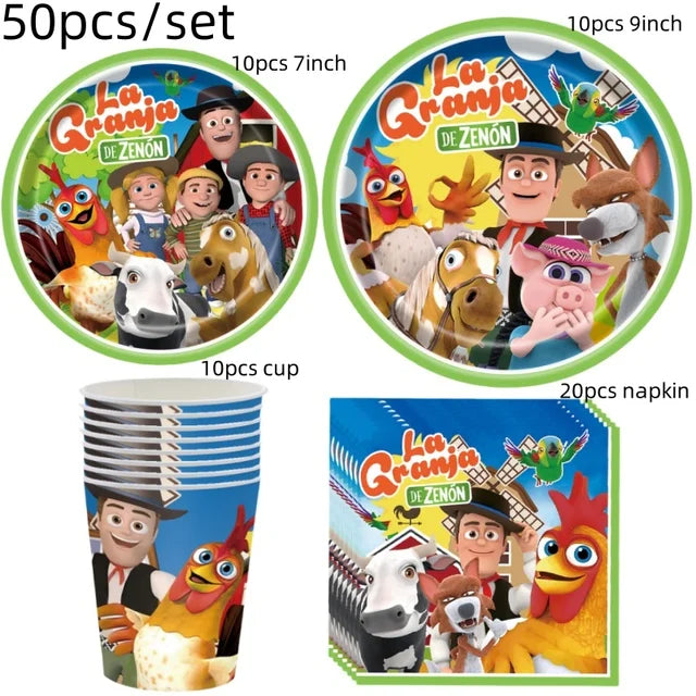 La Granja Zenon Farm Birthday Party Decoration, Paper Plates, Cup, Napkin, Tablecloth, Balloon, Hanging Swirls, Banner, Birthday 
