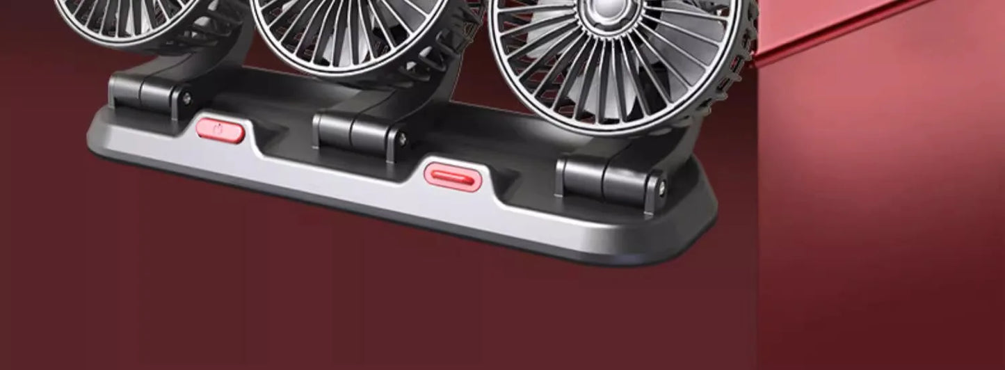 Ventilador de coche ajustable de 360°, 3 cabezales, ventilador eléctrico automotriz, USB/12 V/24 V, 2 velocidades, silencioso, para casa, escritorio, oficina y coche.