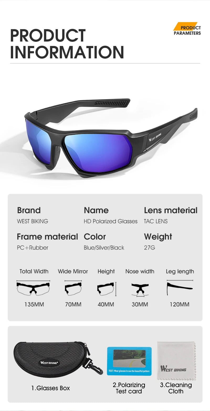WEST BIKING HD Polarized Cycling Sunglasses UV400 Protection MTB Road Bike Eyewear Men Outdoor Sport Bicycle Fishing Glasses