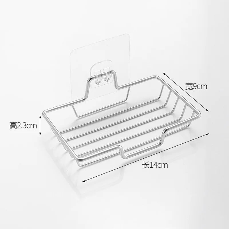Jabonera de acero inoxidable para baño, soporte de pared sin perforaciones, bandeja para esponja de cocina, organizador, jabonera adhesiva para ducha