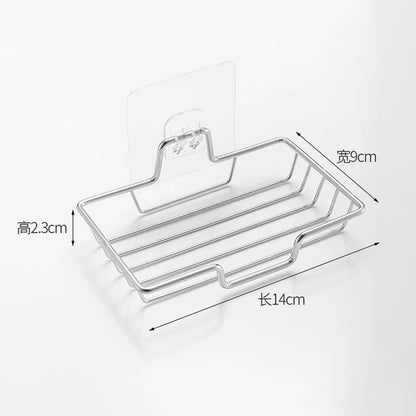 Jabonera de acero inoxidable para baño, soporte de pared sin perforaciones, bandeja para esponja de cocina, organizador, jabonera adhesiva para ducha