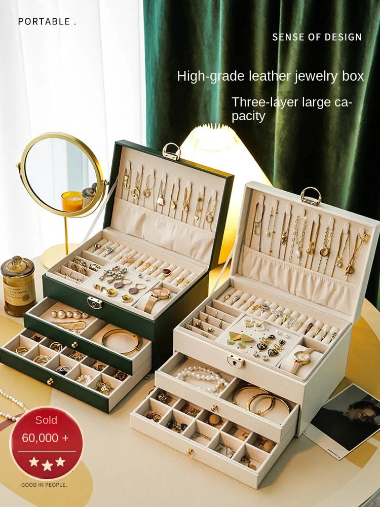 Caja organizadora de joyas de alta gama con gran capacidad y diseño exquisito para collares y pendientes