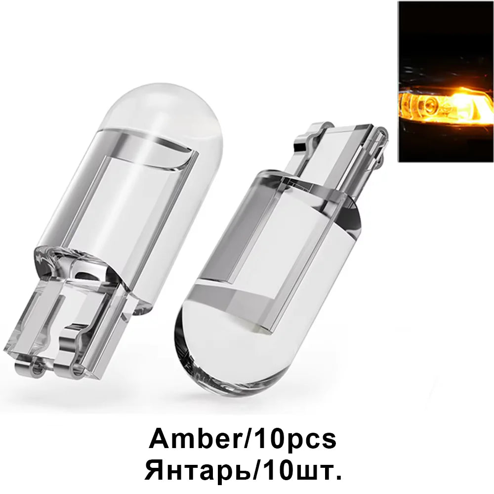 10Pcs T10 W5W 194 168 COB For Car LED burst Bulb Green Red 3000K 6000K Amber License Plate Lamp  Auto Dome Lights Canbus 12V 24V