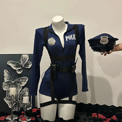 Halloween Sexy Cop Cosplay Erotic Lingerie Policewoman Costume Police Uniform Women Jumpsuit Nightclub Performances Costumes