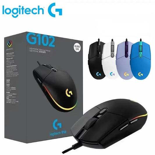 Ratón para juegos Logitech G102 con cable USB y pantalla de efecto óptico arcoíris de 8000 DPI para PC/Mac y portátiles