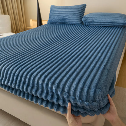 Solid Color Thick Faux Rabbit Fur Mattress Cover Autumn Winter Warm Velvet Mattress Protector Fluffy Soft Plush Fitted Bed Sheet