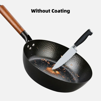 Non-stick 28cm Frying Wok Pan Iron Pan Uncoated Steak Cooking Pot Pancake Pan Handmade Cast Gas Stove Induction Kitchen Cookware