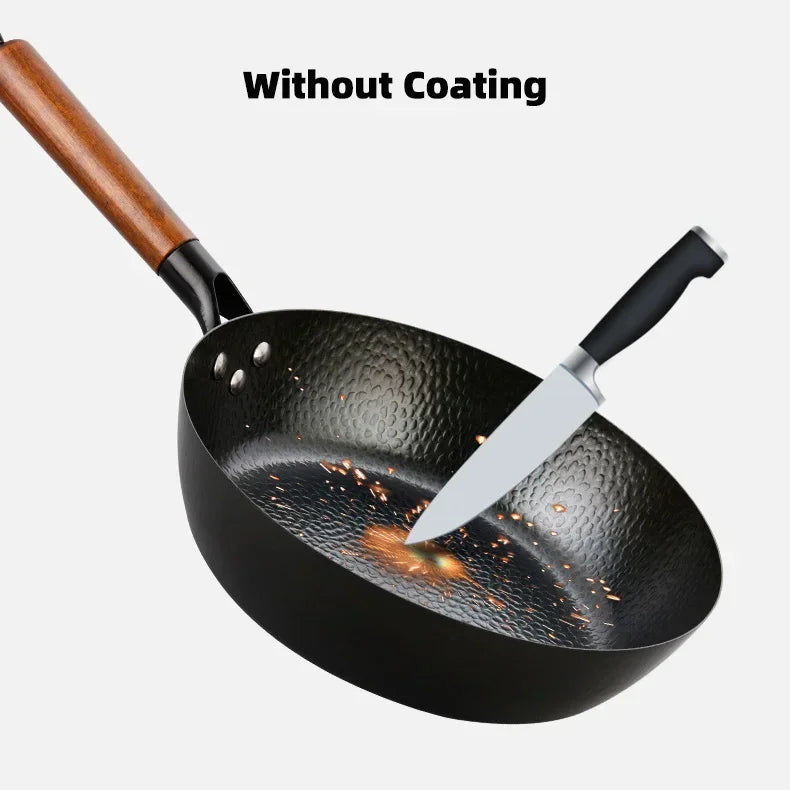 Non-stick 28cm Frying Wok Pan Iron Pan Uncoated Steak Cooking Pot Pancake Pan Handmade Cast Gas Stove Induction Kitchen Cookware