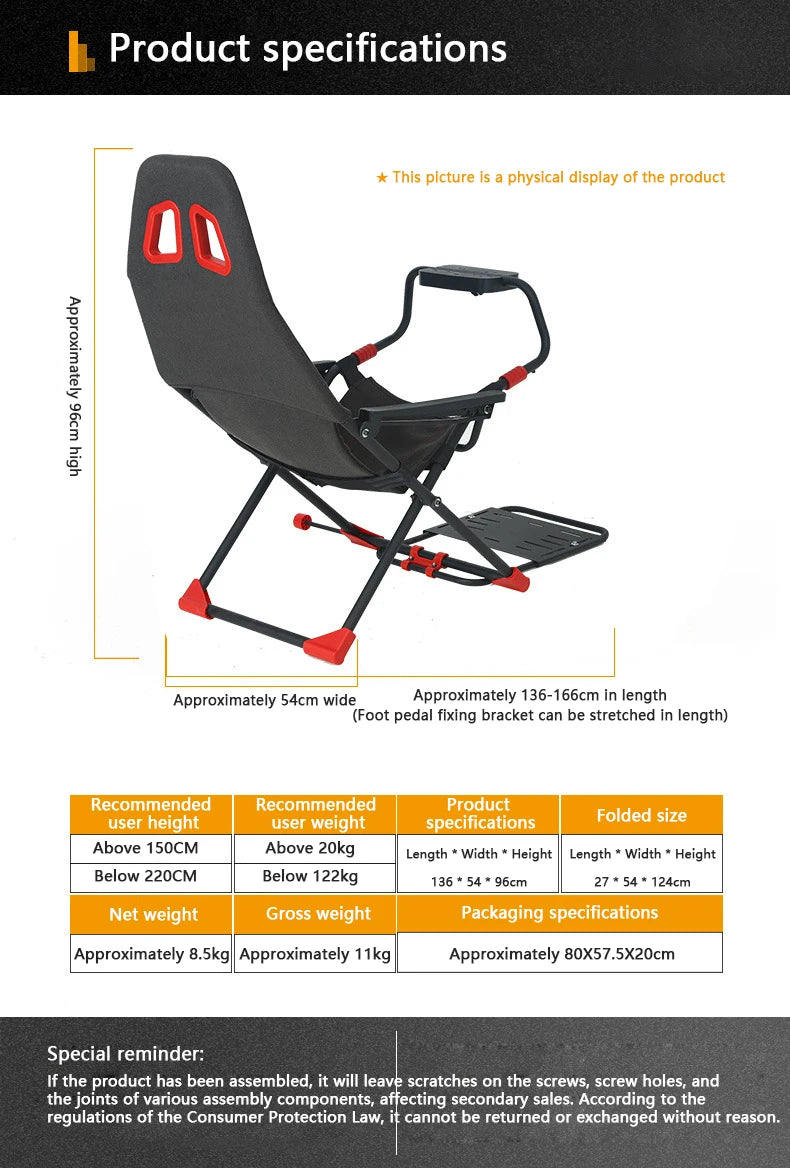 Inicio Simulador de juegos Simulador de carreras plegable Soporte de asiento Soporte de volante Experimentador de juegos de carreras