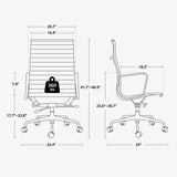Silla de oficina acanalada con respaldo medio, silla de escritorio de cuero genuino blanco, silla de escritorio ergonómica ajustable para ordenador para oficina de estudio