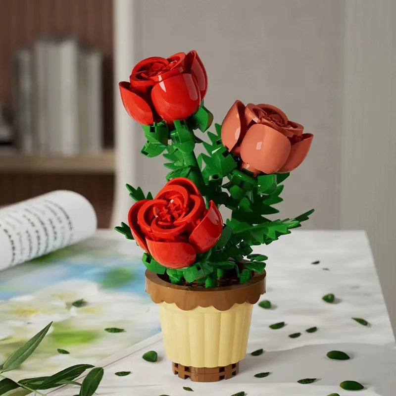 Creative Building Block Bouquet, Eternal Flower Plant Potted Gift, Rose Sunflower Potted Plant, Assembled Building Block Toy