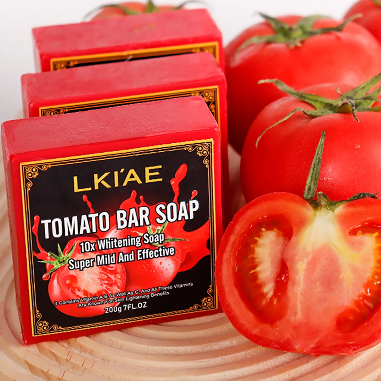 LKIAE Brand Tomato Fruit Scented Handmade Natural Bar Soap, For Face, Body, Whitening, Oil Control, Brightens, Shrinks Pores, 200g
