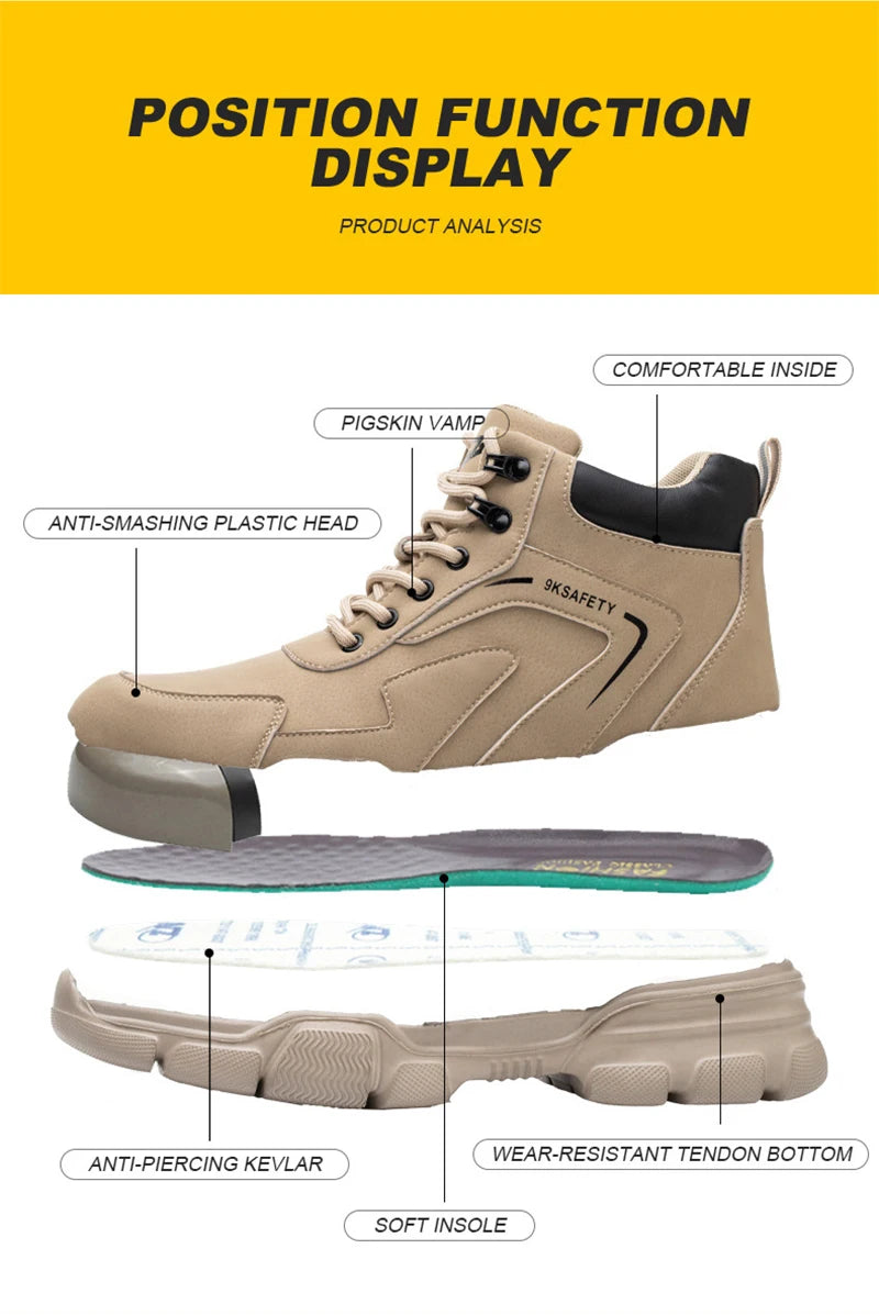 Steel Toe Boots for Men Lightweight Slip Resistant Construction Work Boots Indestructible Men's Safety Shoes Outdoor Boots