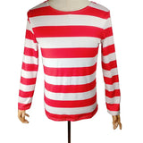 Wheres Waldo Cosplay Striped Shirt Youth Kids Wally Costume Shirt Glasses and Hat Socks Unisex Adults Christmas Cosplay Costumes