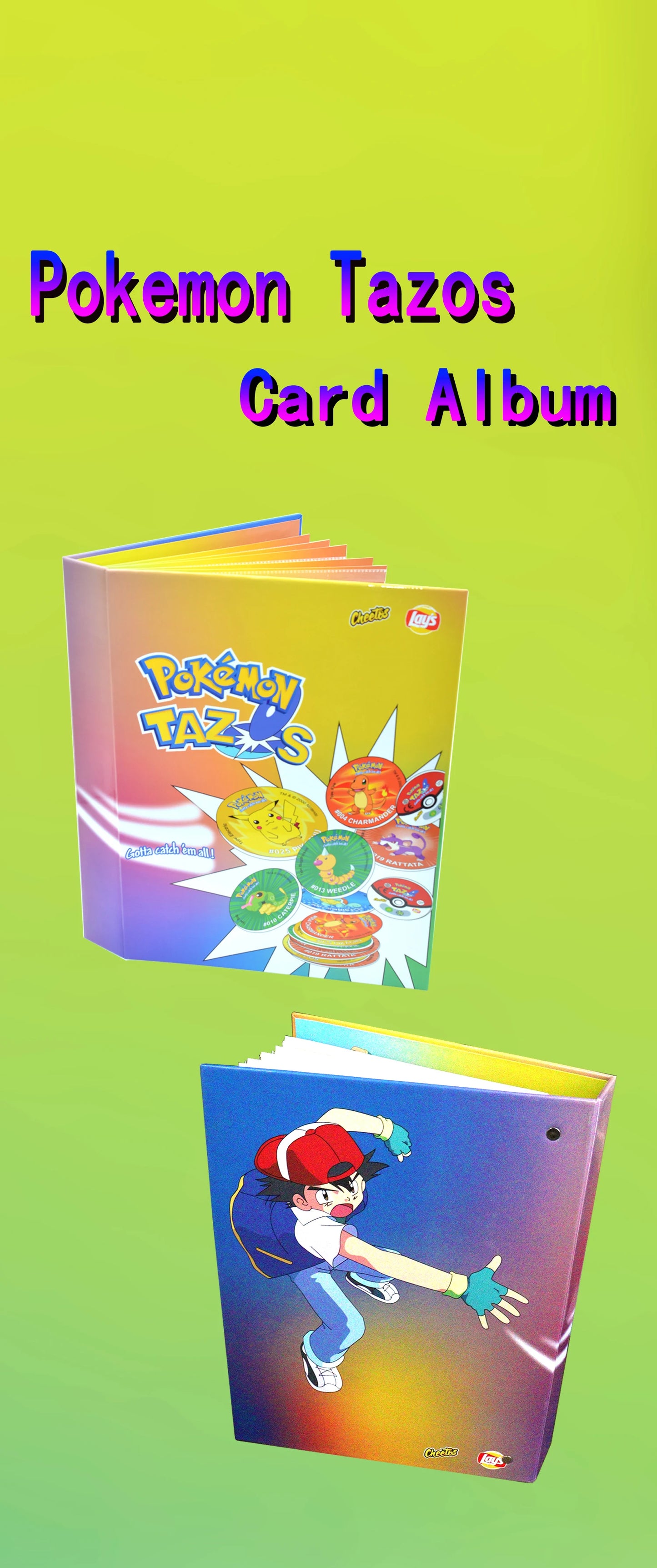 Caja de 100/160 tazos de Pokémon de 1.ª y 2.ª generación, colección de cartas redondas y cuadradas 3D, álbum de entrenadores, Pogs, Cheetos, Chipitaps