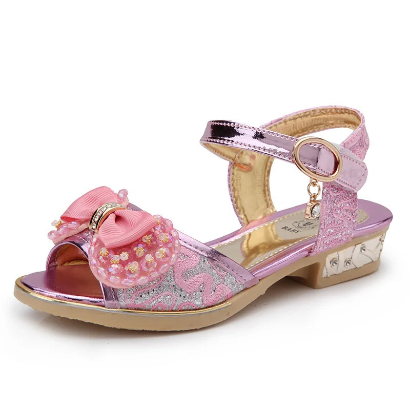 Girls Princess Shoes Summer Children High Heels Open-toe Party Wedding Toddler Sandals Non-slip Kids Casual Sequins Beach Shoes
