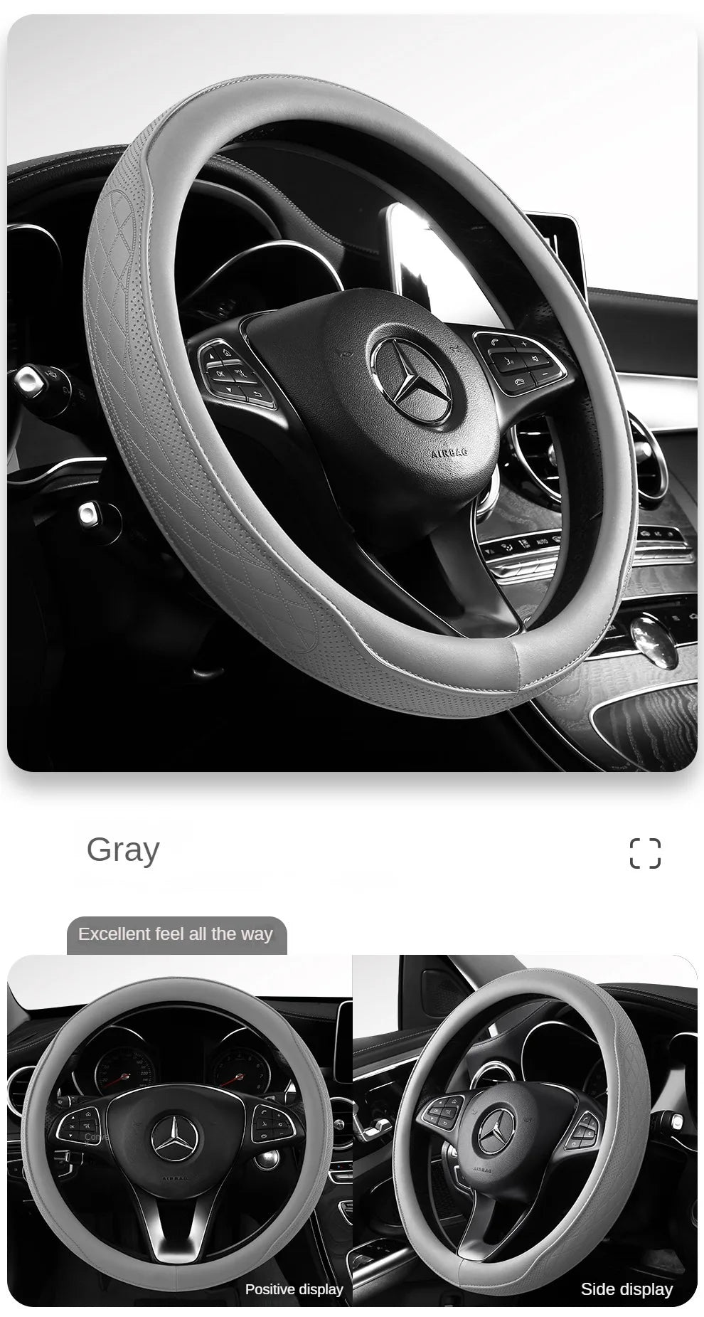 Napa Leather Perforated Patchwork Car Steering Wheel Cover, Non-slip, Breathable, Universal 15 Inch (Approx. 38cm)